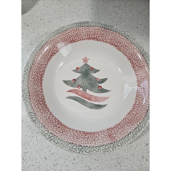 Gibson Designs Christmas Tree Serving Bowl 12” White Red Green Folk Country - Picture 1 of 4